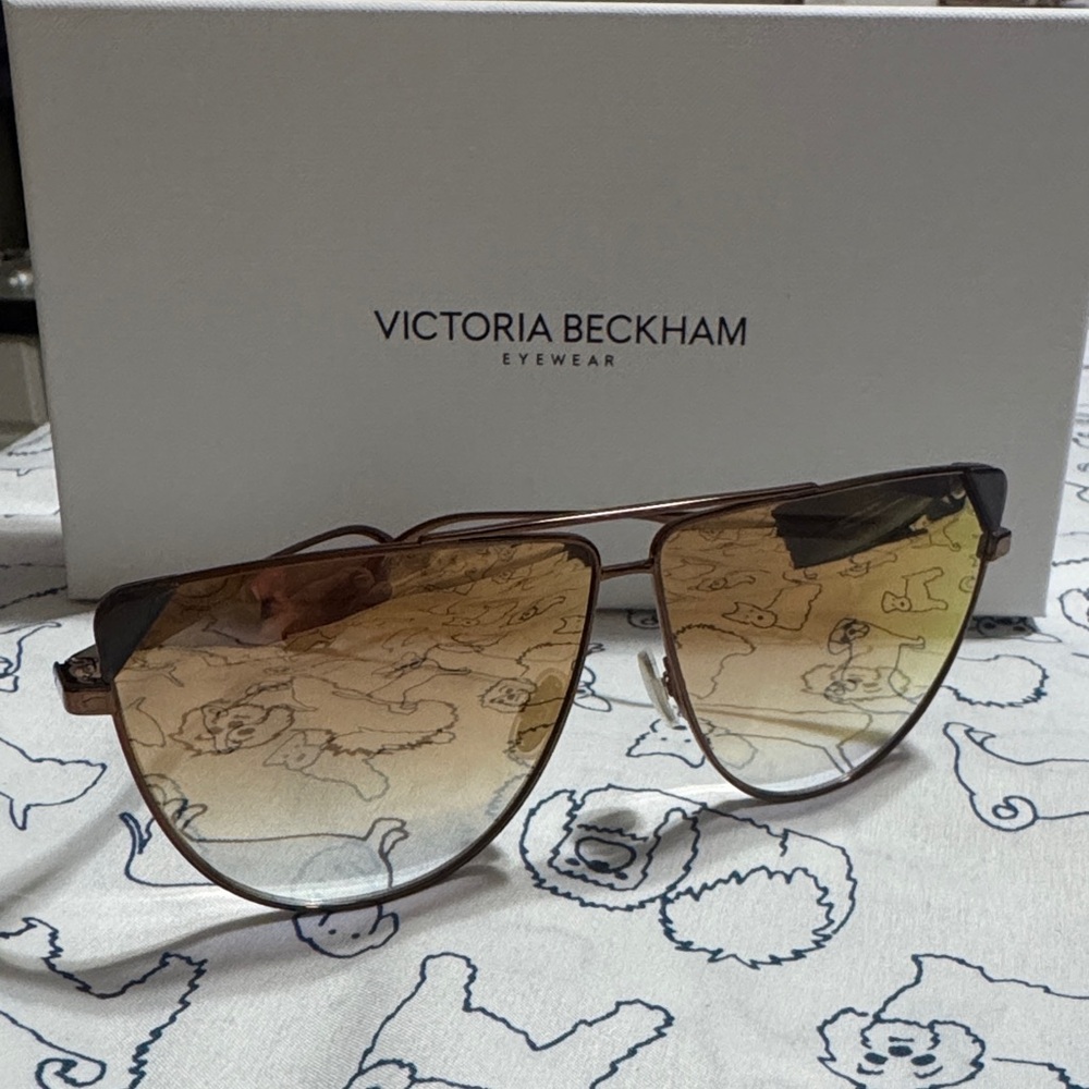 Victoria Beckham Brown Aviator Sunglasses with Gold Lenses
